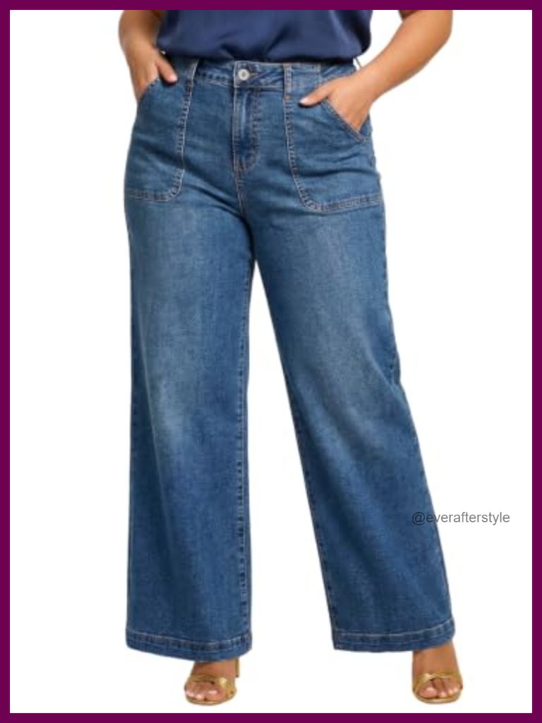 Plus Size Wide Leg Jeans Elastic High Waisted Stretchy Relaxed Fit Denim Pants